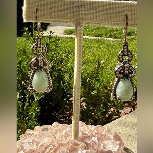Elegant Sterling Silver, CZ Green jade leverback Earrings
